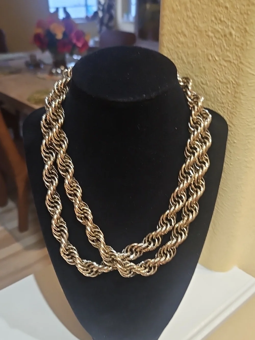 Double Strar Plated Gold Rope Chain Necklace Bling 36